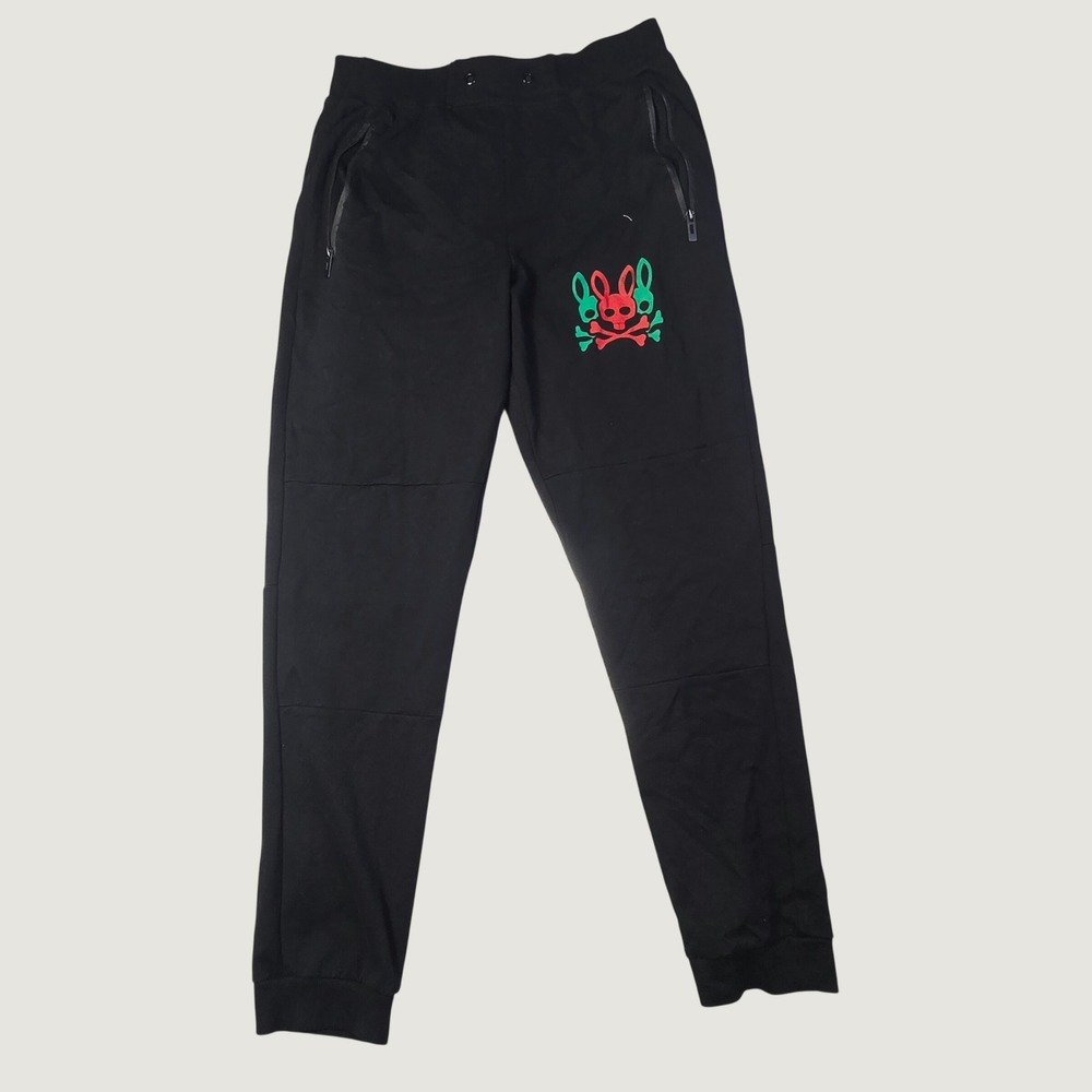 Psycho Bunny Men's Jogger Sweatpants 2X Black Triple Skull Crossbones Logo B45